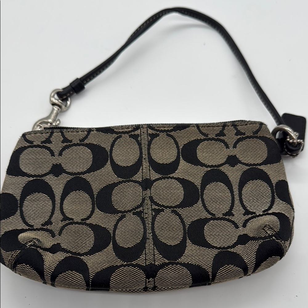 Coach Black and Tan Signature Wristlet Clutch - Picture 3 of 6